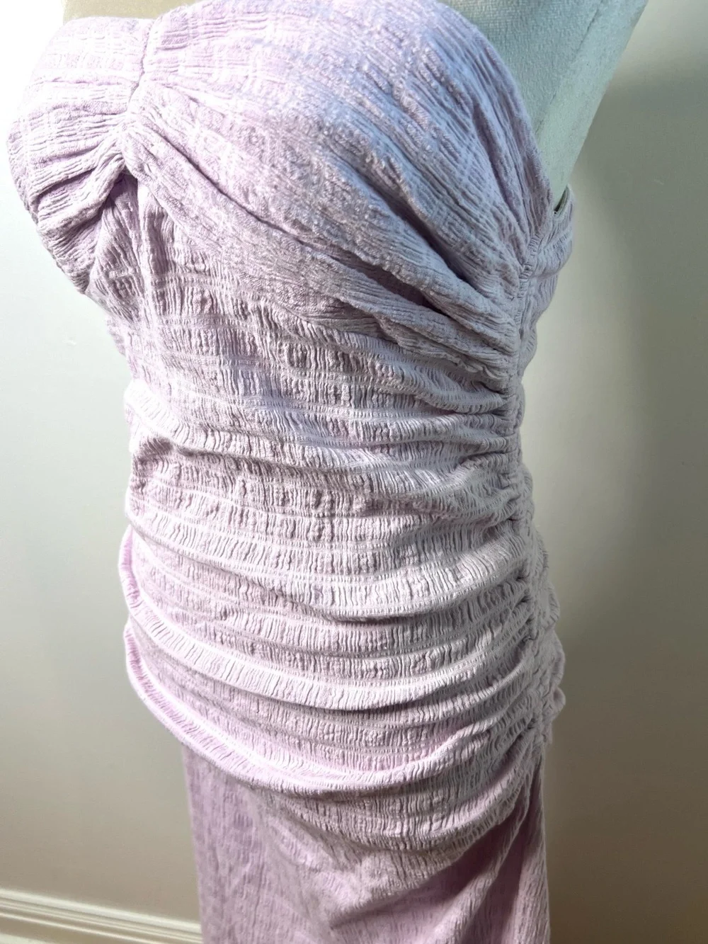 Free People Strapless Ruched Midi Dress in Lilac Bodycon Summer SZ M EUC